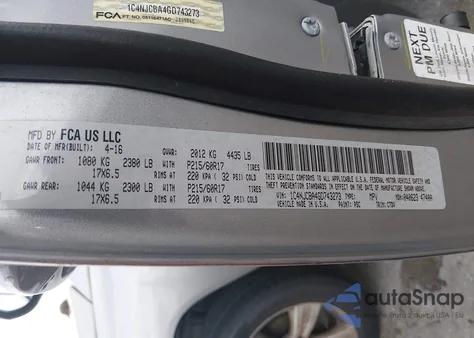 2016 Jeep Compass Sport из США, поврежденный, VIN 1C4NJCBA4GD743273